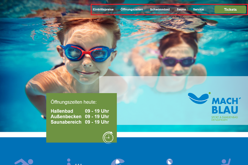 Das Menü von mach blau Das Menü von mach blau